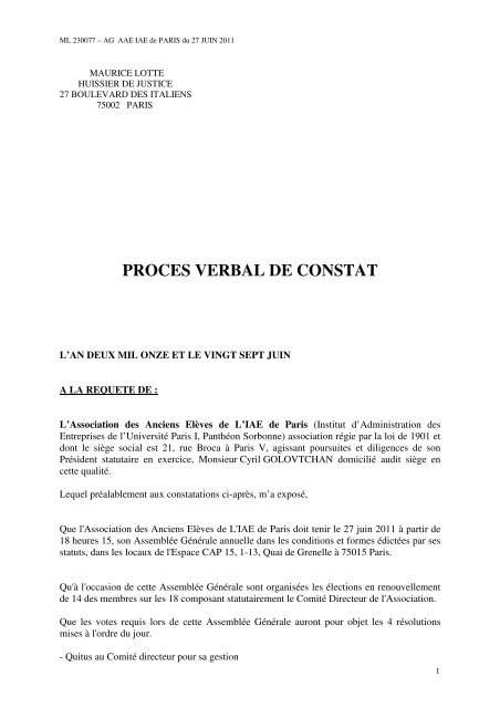 PROCES VERBAL DE CONSTAT - Association des anciens élèves ...