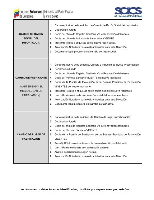 Notificaciones de Cambio de Registros Sanitarios de Alimentos