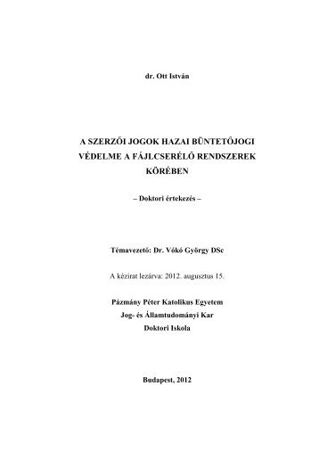 Dr. Ott IstvÃ¡n - Jog- Ã©s ÃllamtudomÃ¡nyi Kar - PÃ¡zmÃ¡ny PÃ©ter ...