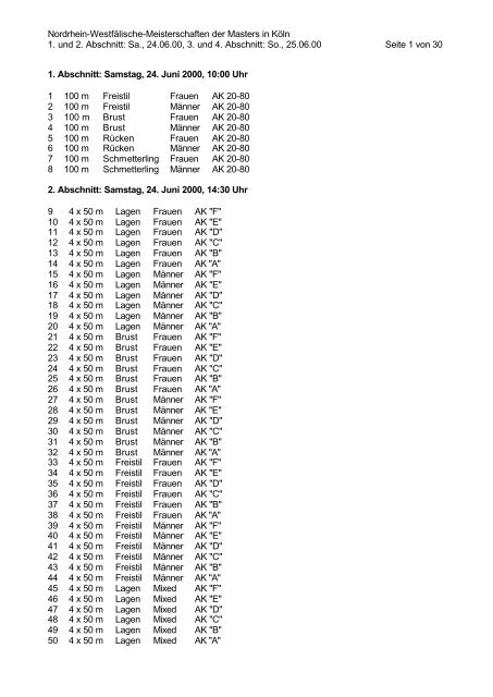 1. Abschnitt: Samstag, 24. Juni 2000, 10:00 - SG-Dortmund Master ...