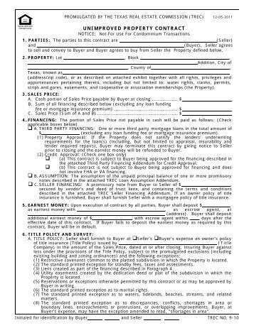Unimproved Property Contract Texas Trec Unimproved Property Contract Texas Trec