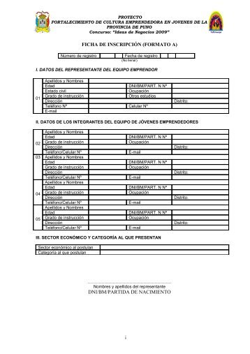 ficha de inscripción (formato a) dni/bm/partida de nacimiento