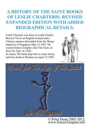 A HISTORY OF THE SAINT BOOKS OF LESLIE CHARTERIS ...