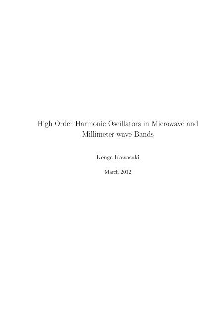 High Order Harmonic Oscillators in Microwave and Millimeter-wave ...