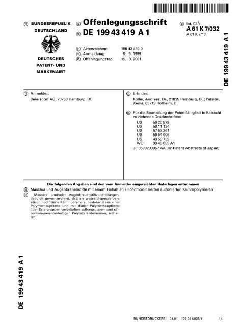 DE 199 43 419 A1 - Deutsches Patentdokumente - www.Patent-De ...