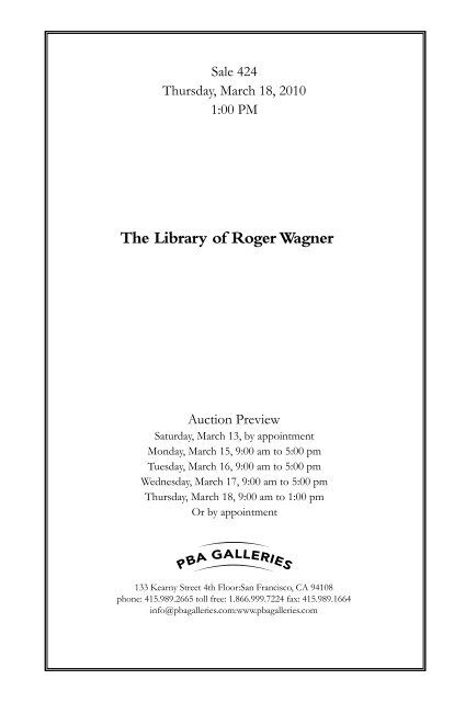 The Library of Roger Wagner - PBA Galleries