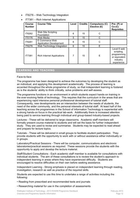 1 programme handbook - Wellington Institute of Technology