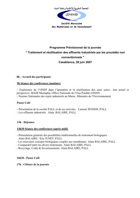 Programme PrÃ©visionnel de la journÃ©e " Traitement et rÃ©utilisation ...