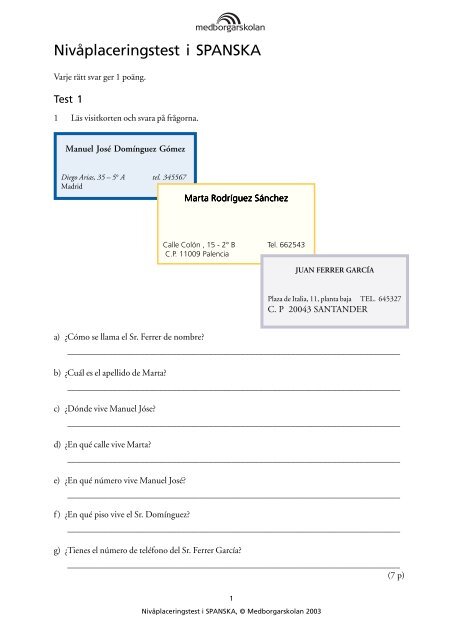 Nivåplaceringstest i SPANSKA - Medborgarskolan