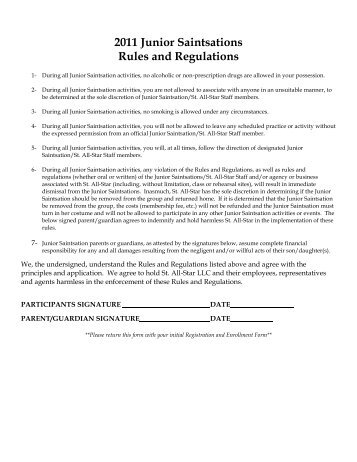 2011 Junior Saintsations Rules and Regulations