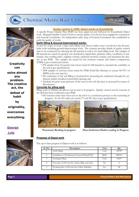 CHENNAI METRO RAIL NEWS LETTER