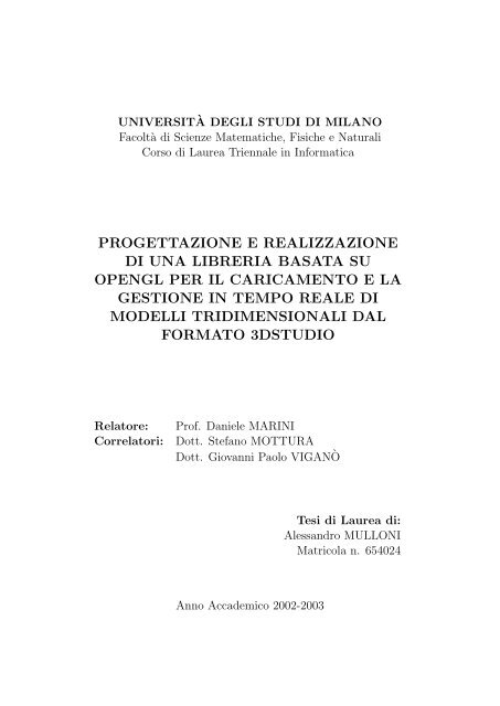 progettazione e realizzazione di una libreria basata su opengl per il ...