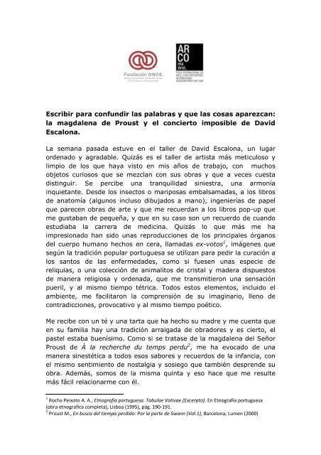 TEXTO CRÍTICO David Escalona - Arte y Cultura - Fundación ONCE