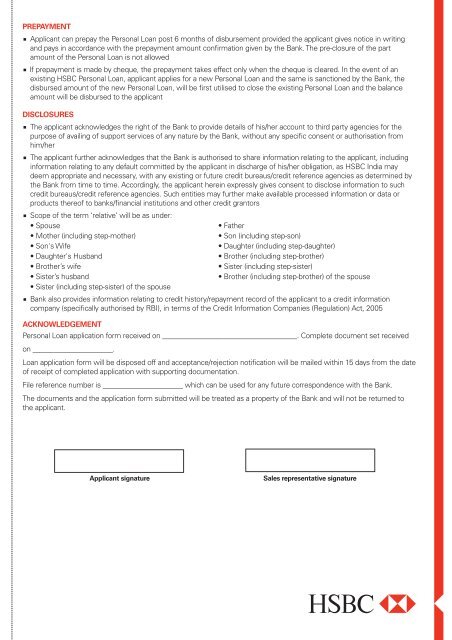 Personal Loan Application Form - HSBC