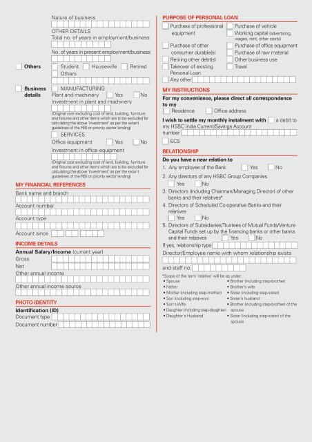 Personal Loan Application Form - HSBC