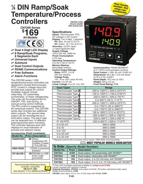 1/4 DIN Ramp/Soak Temperature/Process Controllers