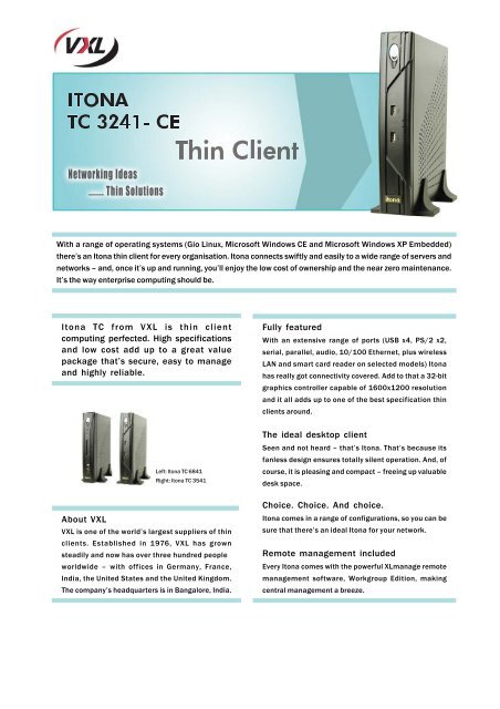 Itona TC from VXL is thin client computing ... - VXL Instruments