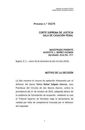 Proceso n.º 35275 CORTE SUPREMA DE JUSTICIA SALA DE ...