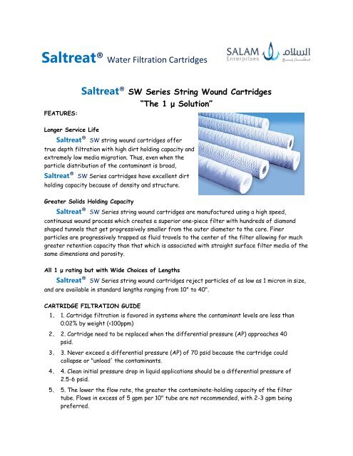 SaltreatÂ® Water Filtration Cartridges - SALAM Enterprises