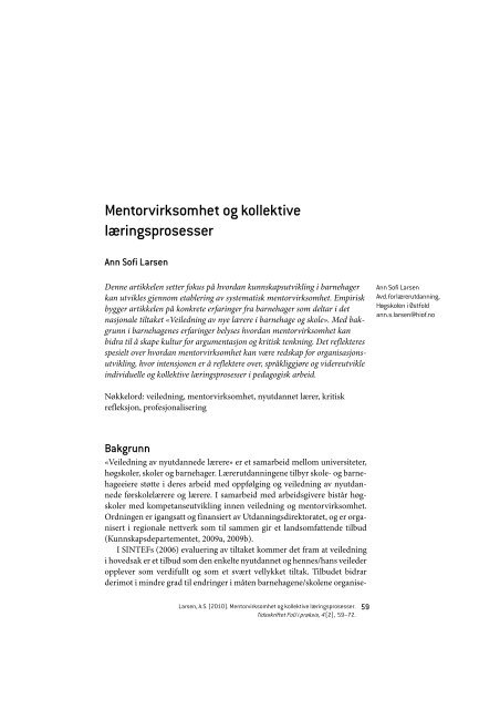 Mentorvirksomhet og kollektive læringsprosesser - Tapir akademisk ...