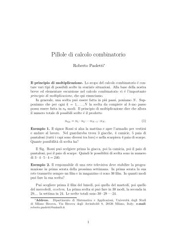 Pillole di calcolo combinatorio - Matematica e Applicazioni