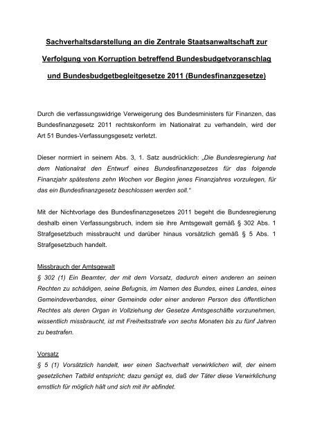 Lesen Sie hier den Volltext der Sachverhaltsdarstellung