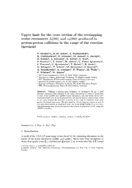 Submitted To J Phys G Nucl Phys A Study Of The 1 Gev C 2 Mass