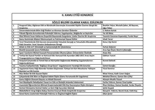 Ä±Ä±. kamu etiÄi kongresi sÃ¶zlÃ¼ bildiri olarak kabul edilenler - todaie