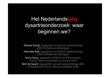 Het Nederlandstalig dysartrieonderzoek: waar ... - Logopedie.nl