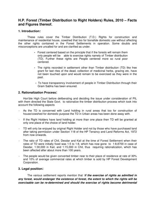 Timber Distribution to Right Holders - HP Forest Department