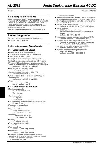 AL-2512 - Fonte Suplementar Entrada AC/DC - Altus