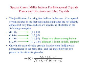 Special Cases: Miller Indices For Hexagonal Crystals Planes and ...