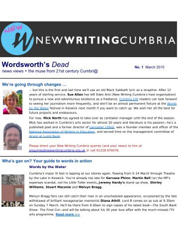 Wordsworth's Dead - New Writing Cumbria