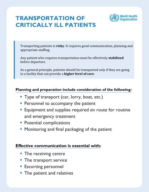 Transportation of Critically Ill Patients