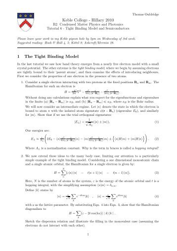 Tight Binding Model and Semiconductors