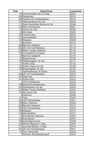 Preisliste Tombola 2009-4 - SV Oberelspe