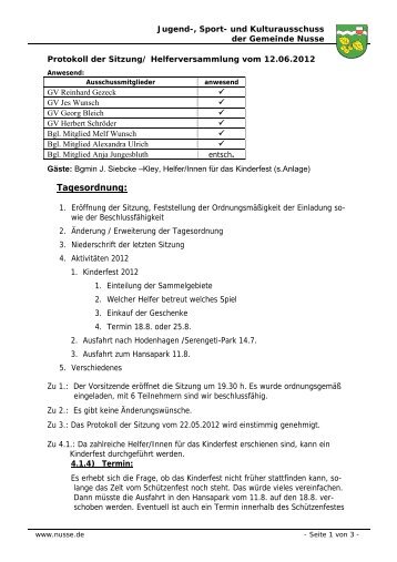 Protokoll - bei der Gemeinde Nusse