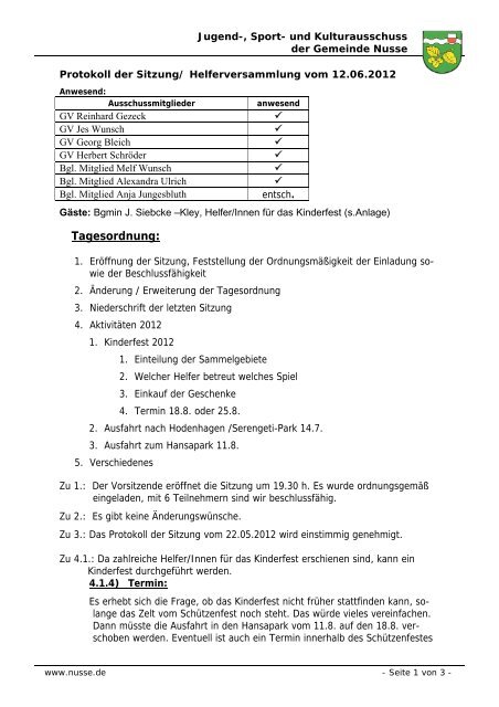 Protokoll - bei der Gemeinde Nusse