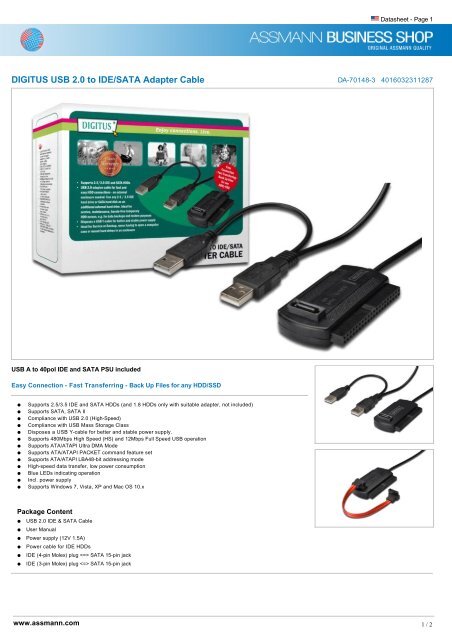 DIGITUS USB 2.0 to IDE/SATA Adapter Cable - SWS