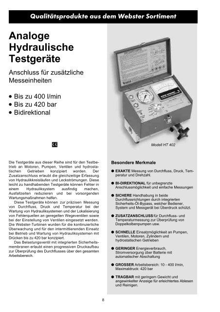 Tragbare bi-direktionale Hydrauliktester