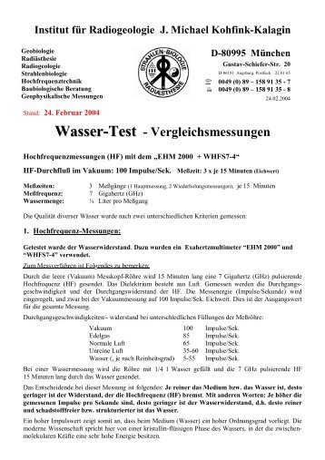 Wasser-Test - Vergleichsmessungen - WESA-Wasser