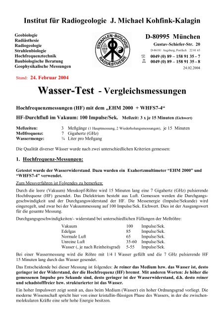 Wasser-Test - Vergleichsmessungen - WESA-Wasser