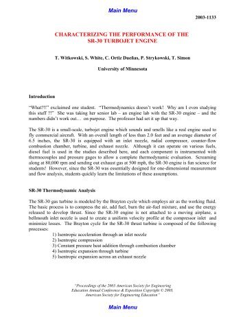 Characterizing the Performance of the SR-30 Turbojet Engine