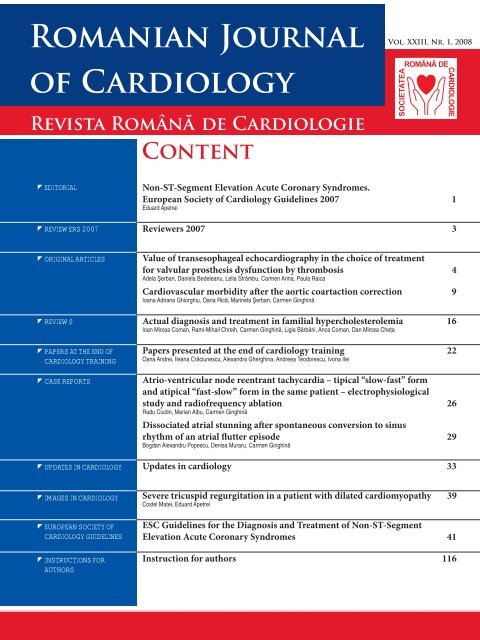 Nr. 1, 2008 - Romanian Journal of Cardiology