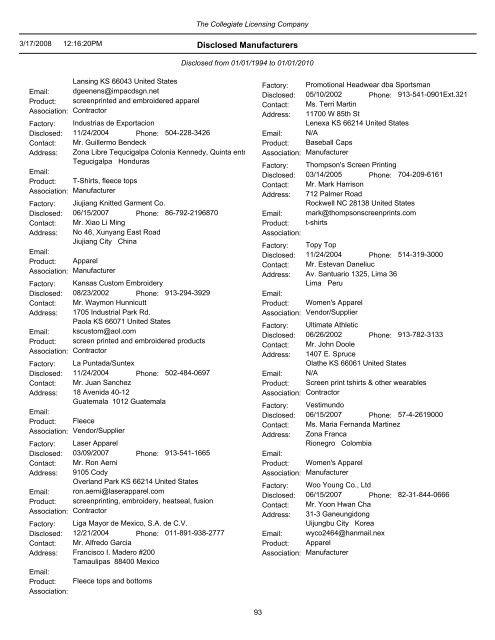 Disclosed Manufacturers - the Duke University Office of Trademark ...