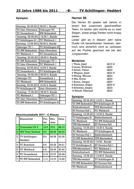 Vereinszeitung April 2012 - Tennisverein Schillingen- Heddert