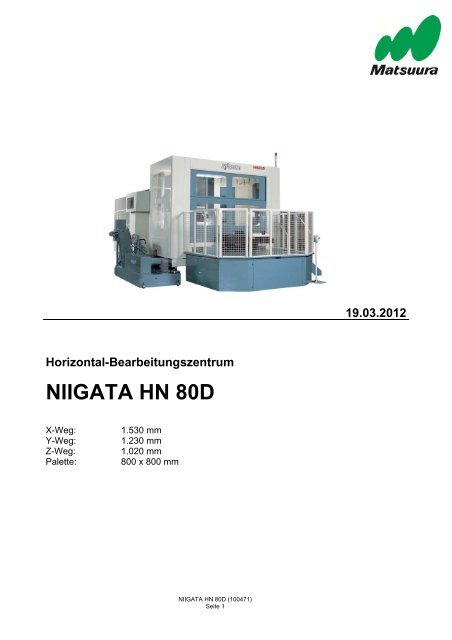 NIIGATA HN 80D - MATSUURA Machinery GmbH