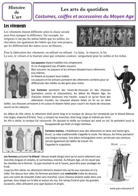 Les arts du quotidien Costumes, coiffes et ... - Pass Education