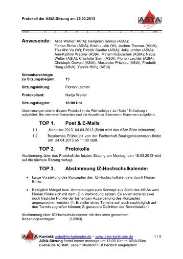 TOP 1. Post & E-Mails TOP 2. Protokolle TOP 3 ... - Fachschaft-ka.de