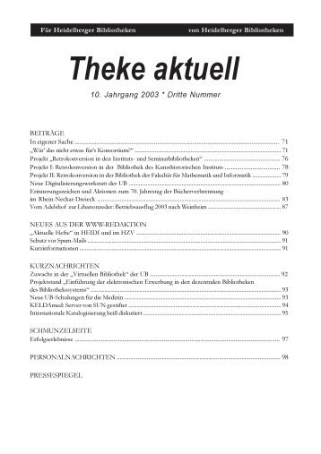 Theke aktuell - Universitätsbibliothek Heidelberg - Universität ...